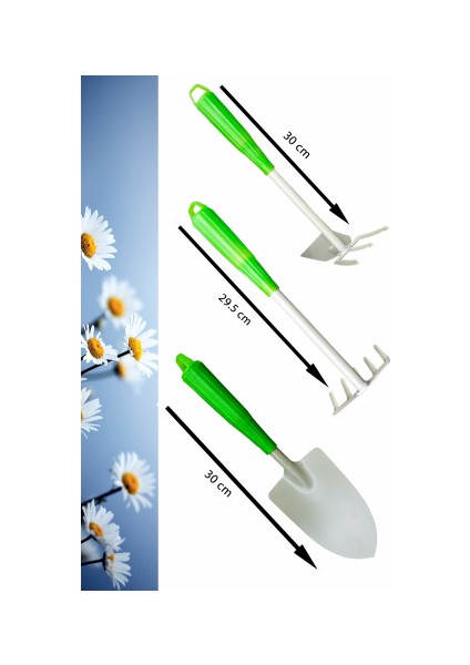 Bahçıvan Set Saksı Bahçe Çapa Seti 3'lü Çiçek Bitki Toprak Hobi Çapa Seti ( Çapa - Tırmık - Kürek )