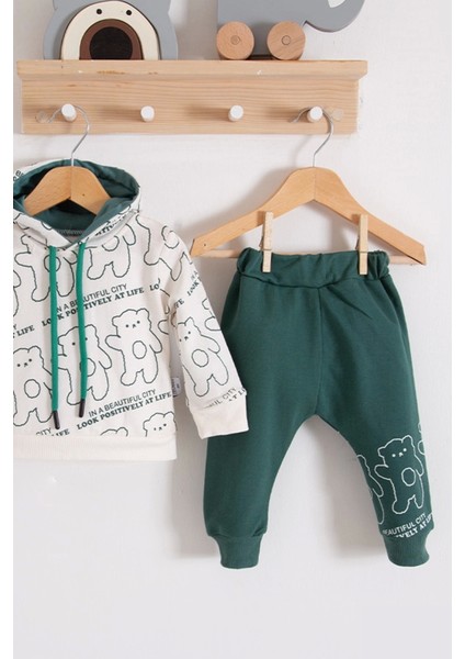 Çapraz Bears Kapüşonlu % 100 Pamuk Erkek Bebek Takımı modelleri