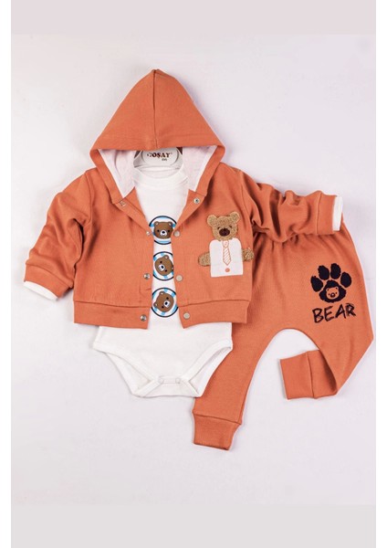 Bear Nakışlı Kapişonlu Erkek Bebek Takım