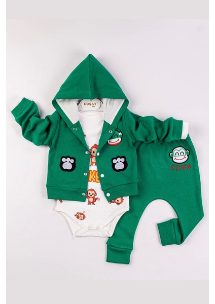 Monkey Nakışlı Kapişonlu Erkek Bebek Takım