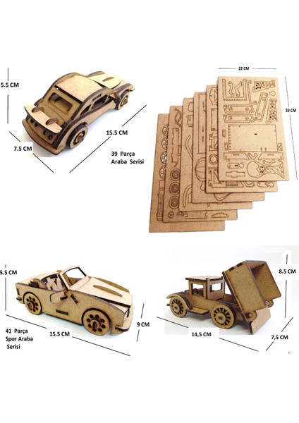 6'lı Ahşap 3D Maket ,ahşap 3D Puzzle Seti 6st-2