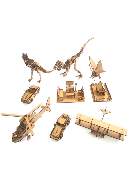 9'lu Ahşap 3D Maket ,ahşap 3D Puzzle Seti 9st-1
