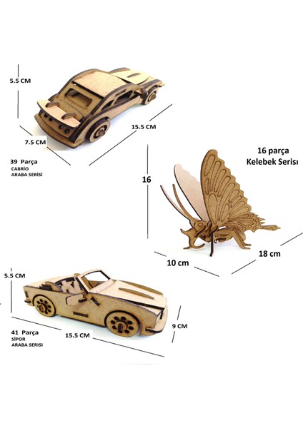 9'lu Ahşap 3D Maket ,ahşap 3D Puzzle Seti 9st-1