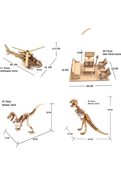 9'lu Ahşap 3D Maket ,ahşap 3D Puzzle Seti 9st-1