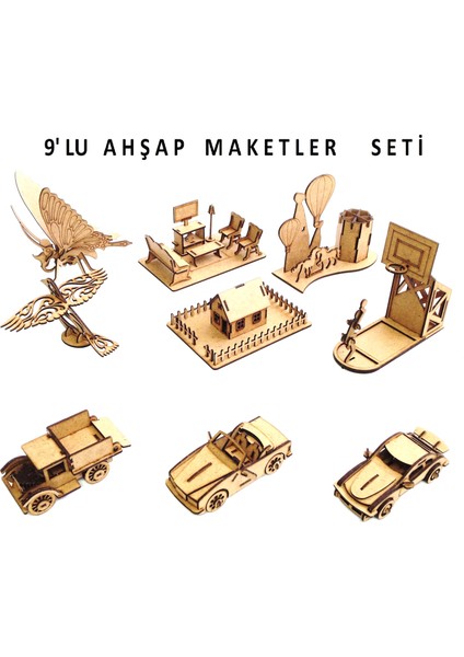 9'lu Ahşap 3D Maket ,ahşap 3D Puzzle Seti 9st-2