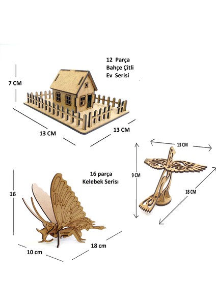 9'lu Ahşap 3D Maket ,ahşap 3D Puzzle Seti 9st-2