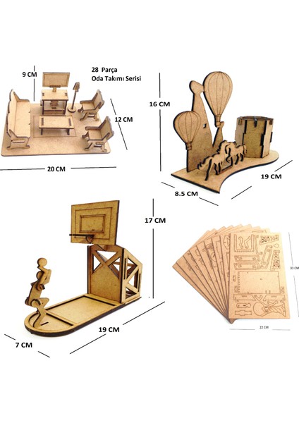 9'lu Ahşap 3D Maket ,ahşap 3D Puzzle Seti 9st-2