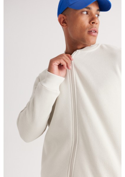 Erkek Bej Standart Fit Normal Kesim Içi Polarlı 3 Iplik Kolej Yaka Pamuklu Sweatshirt Ceket modelleri