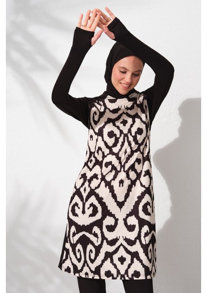 Uzunkollu Tesettür Mayo Desenli 231918