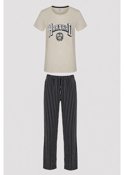 Harvard Slogan Baskılı Pijama Takımı