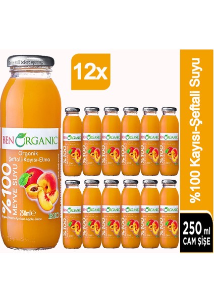 Ben Organic Şeftali Kayısı Elma Suyu 12 x 250 ml