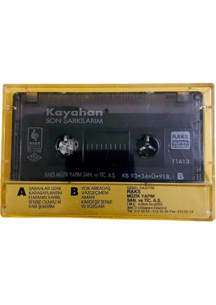 Kayahan - Son Şarkılarım (1993) - Kaset Raks