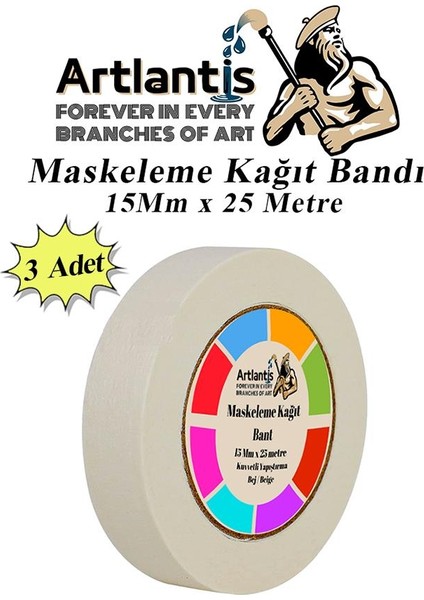 Maskeleme Bandı Kağıt Bant 15 mm 25 Metre 3 Adet Boya Bantı