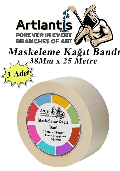 Maskeleme Bandı Kağıt Bant 38 mm 25 Metre 3 Adet Boya Bantı