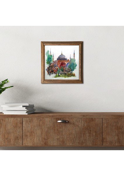 İstanbul Ayasofya Taş Duvar Tablosu Ahşap Çerçeveli Duvar Dekoru Wall Art 25x25cm W1-90