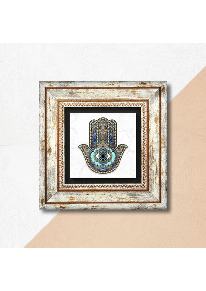 Fatma Ana Eli (Hamsa) Taş Duvar Tablosu Çerçeveli Duvar Dekoru Wall Art T1-01