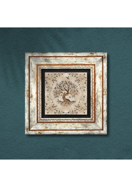 Hayat Ağacı Taş Duvar Tablosu Çerçeveli Duvar Dekoru Wall Art T1-07
