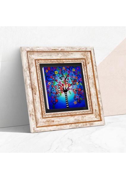 Hayat Ağacı Taş Duvar Tablosu Çerçeveli Duvar Dekoru Wall Art T1-108