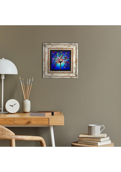 Hayat Ağacı Taş Duvar Tablosu Çerçeveli Duvar Dekoru Wall Art T1-108
