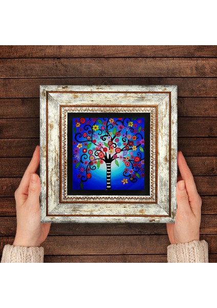 Hayat Ağacı Taş Duvar Tablosu Çerçeveli Duvar Dekoru Wall Art T1-108