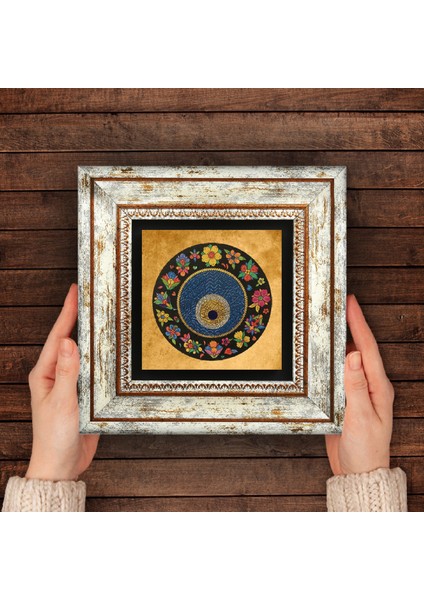 Nazar Boncuğu Taş Duvar Tablosu Çerçeveli Duvar Dekoru Wall Art T1-110