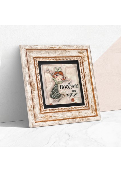 Mutlu Kız Taş Duvar Tablosu Çerçeveli Duvar Dekoru Wall Art T1-389