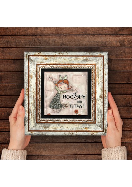 Mutlu Kız Taş Duvar Tablosu Çerçeveli Duvar Dekoru Wall Art T1-389
