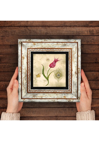 Lale Ebru Sanatı Taş Duvar Tablosu Çerçeveli Duvar Dekoru Wall Art T1-134