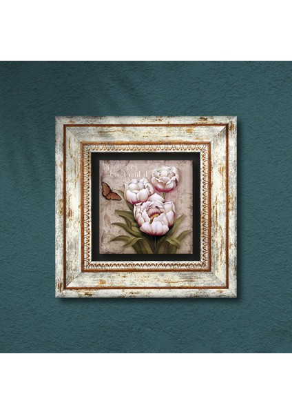 Kelebekli Çiçek Taş Duvar Tablosu Çerçeveli Duvar Dekoru Wall Art T1-14