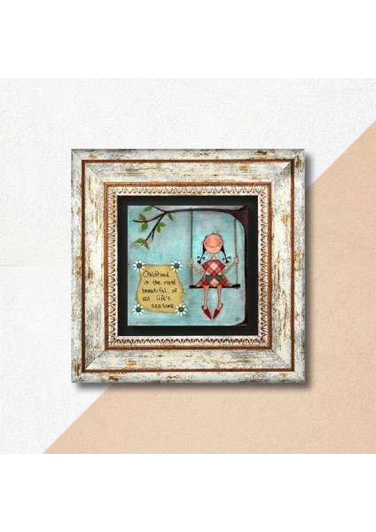 Mutlu Kız Taş Duvar Tablosu Çerçeveli Duvar Dekoru Wall Art T1-391