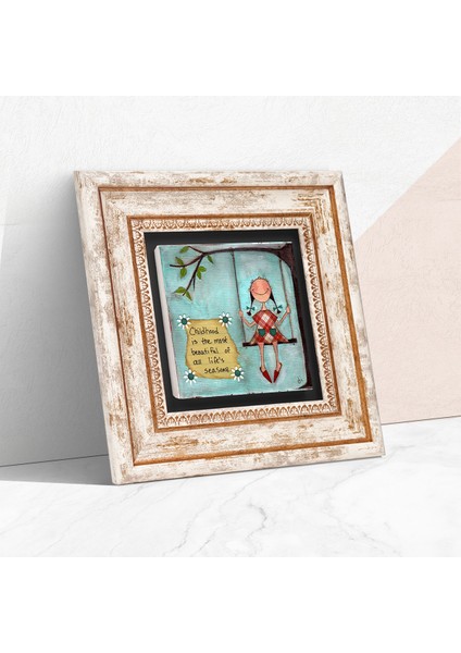 Mutlu Kız Taş Duvar Tablosu Çerçeveli Duvar Dekoru Wall Art T1-391