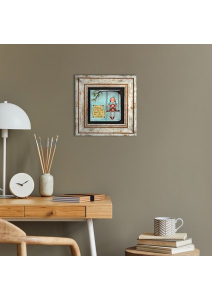 Mutlu Kız Taş Duvar Tablosu Çerçeveli Duvar Dekoru Wall Art T1-391