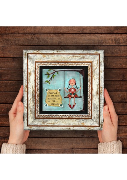Mutlu Kız Taş Duvar Tablosu Çerçeveli Duvar Dekoru Wall Art T1-391