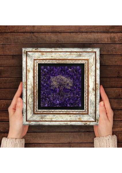 Hayat Ağacı Taş Duvar Tablosu Çerçeveli Duvar Dekoru Wall Art T1-225