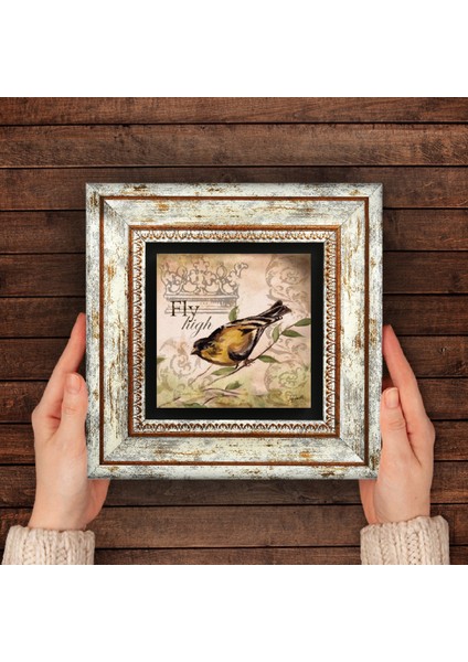 Serçe Kuş Taş Duvar Tablosu Çerçeveli Duvar Dekoru Wall Art T1-405