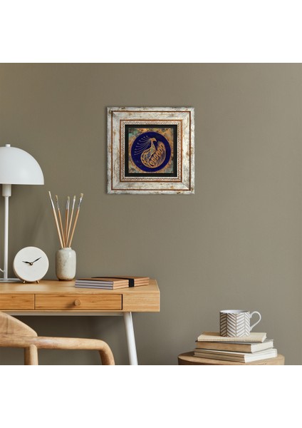 Tavus Kuşu Taş Duvar Tablosu Çerçeveli Duvar Dekoru Wall Art T1-188