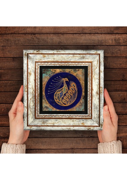 Tavus Kuşu Taş Duvar Tablosu Çerçeveli Duvar Dekoru Wall Art T1-188