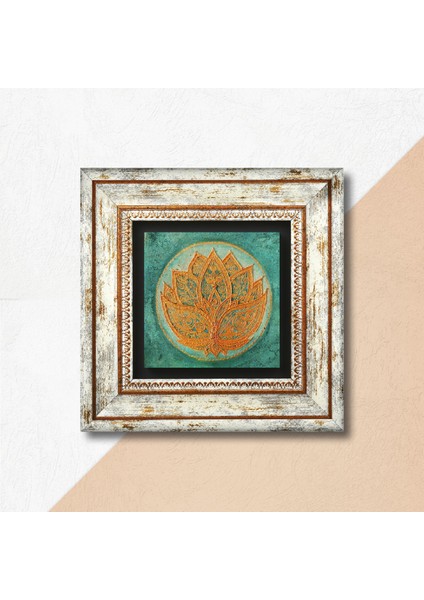 Lotus Çiçeği Taş Duvar Tablosu Çerçeveli Duvar Dekoru Wall Art T1-189