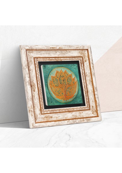 Lotus Çiçeği Taş Duvar Tablosu Çerçeveli Duvar Dekoru Wall Art T1-189