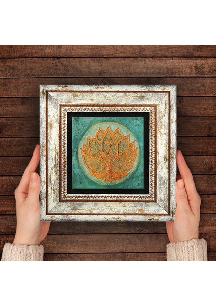 Lotus Çiçeği Taş Duvar Tablosu Çerçeveli Duvar Dekoru Wall Art T1-189