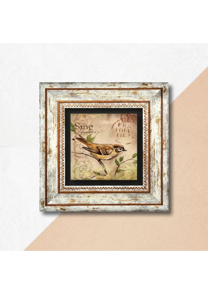 Serçe Kuş Taş Duvar Tablosu Çerçeveli Duvar Dekoru Wall Art T1-408