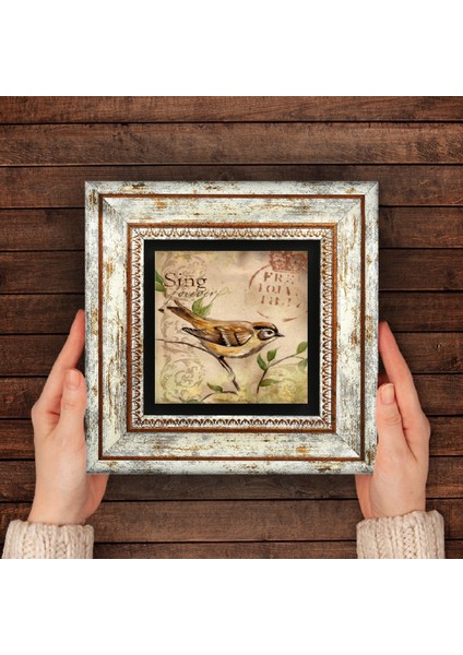 Serçe Kuş Taş Duvar Tablosu Çerçeveli Duvar Dekoru Wall Art T1-408