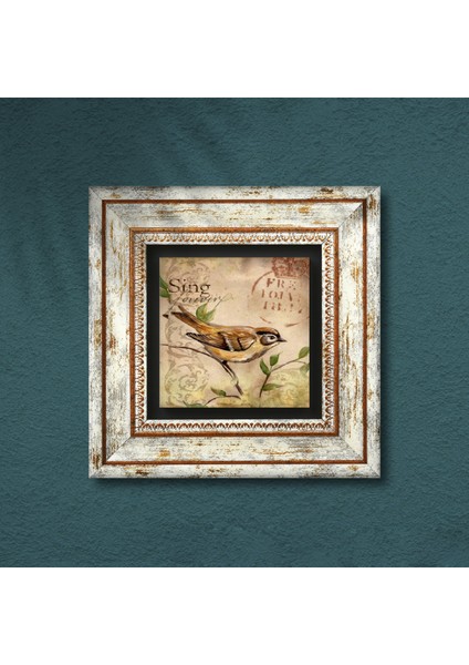 Serçe Kuş Taş Duvar Tablosu Çerçeveli Duvar Dekoru Wall Art T1-408