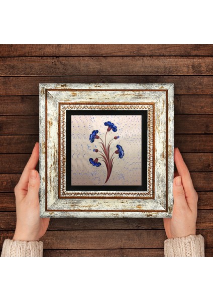 Ebru Sanatı Taş Duvar Tablosu Çerçeveli Duvar Dekoru Wall Art T1-242