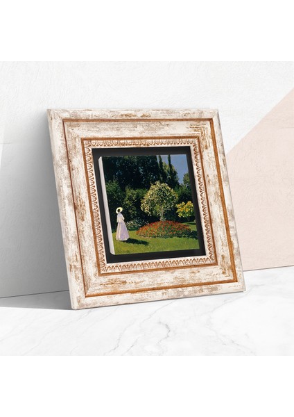 Claude Monet Bahçedeki Kadın Taş Duvar Tablosu Çerçeveli Duvar Dekoru Wall Art T1-249