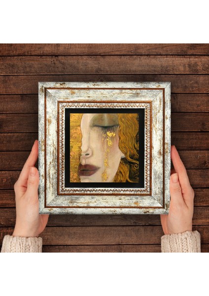 Gustav Klimt Altın Gözyaşları Taş Duvar Tablosu Çerçeveli Duvar Dekoru Wall Art T1-27
