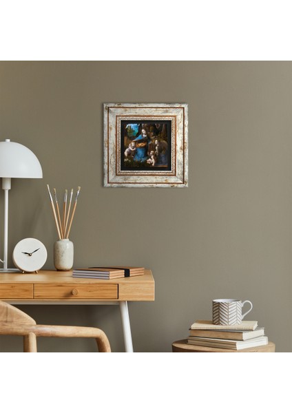Leonardo da Vinci Kayalıklar Bakiresi Taş Duvar Tablosu Çerçeveli Duvar Dekoru Wall Art T1-272