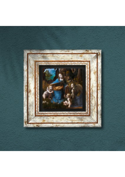 Leonardo da Vinci Kayalıklar Bakiresi Taş Duvar Tablosu Çerçeveli Duvar Dekoru Wall Art T1-272