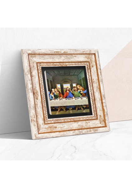 Leonardo da Vinci Son Akşam Yemeği Taş Duvar Tablosu Çerçeveli Duvar Dekoru Wall Art T1-273