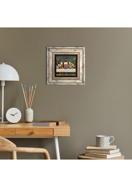 Leonardo da Vinci Son Akşam Yemeği Taş Duvar Tablosu Çerçeveli Duvar Dekoru Wall Art T1-273